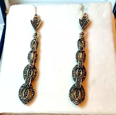 Lovely Real Silver Marcasite Drop Earring 925 Silver • £22