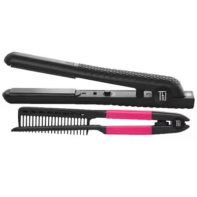 Women Black Ceramic Flat Iron Hair Straightener Curler Comb Set Salon Style Box • $28.46