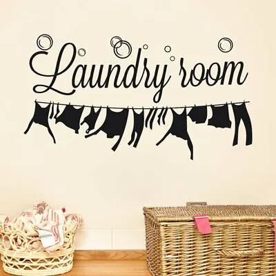 $10.74 • Buy LAUNDRY ROOM HANGING CLOTHES Home Wall Art Decal Quote Words Decor Sticker