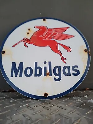 Vintage Mobil Porcelain Sign Mobilgas Oil Service Station Pump Plate Pegasus 12  • $165.31