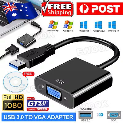 USB 3.0 To VGA Cable Video Display Card Graphic External Adapter For Win7 • $10.95