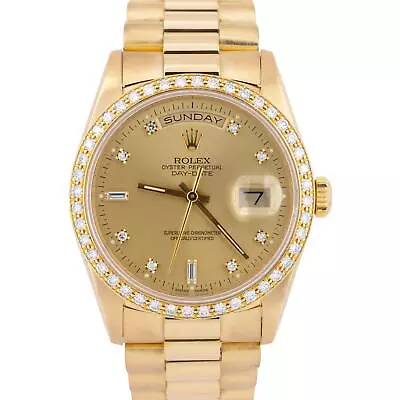 MINT Rolex Day-Date President FACTORY DIAMOND 36mm 18K Yellow Gold Watch 18348 • $19993.91