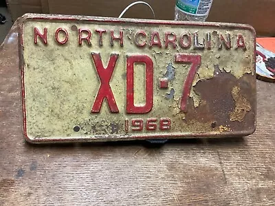 License Plate Tag Vintage 1968 North Carolina Rough Low # XD 7 Rustic • $9.25