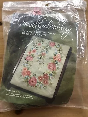 Vntg Elsa Williams ROSE Footstool Pillow Top Crewel Embroidery Kit Complete Open • $15