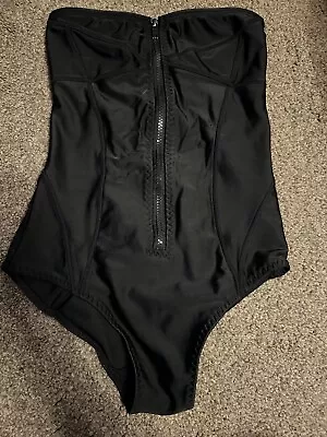Ladies Bandeau Swimsuit Black Zip Cutout Back Size S 8 • £5