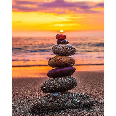 Diamond Painting Beach Sunset Stacked Rocks DIY Full Round Picture 30x40cm • $11.75