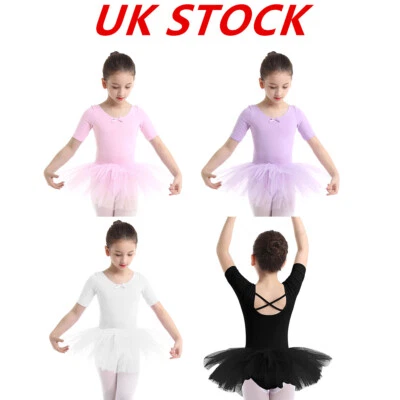 £5.36 • Buy UK Kids Girls Short Sleeve Ballet Tutu Leotard Skirt Gymnastics Dance Dress Up 