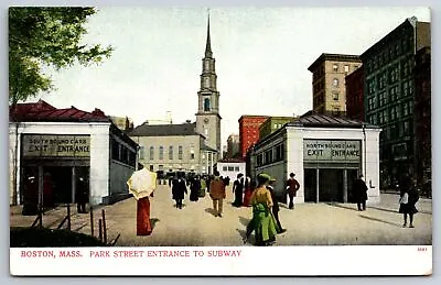 Boston Massachusetts~Park Street Subway Entrance~Lady W/ Umbrella~c1905 Postcard • $9.99
