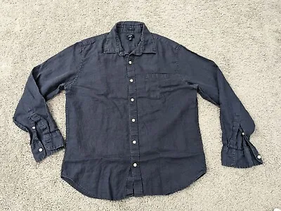 J CREW Button Up Shirt Mens Large Casual Office 100% Linen Blue Long Sleeve • $15.94