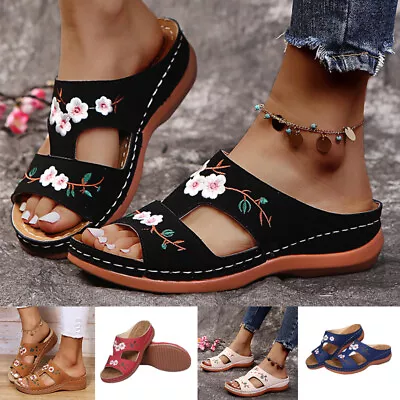 Womens Orthopedic Sandals Summer Wedge Flat Shoes Ladies Casual Walking Sandals • £9.92