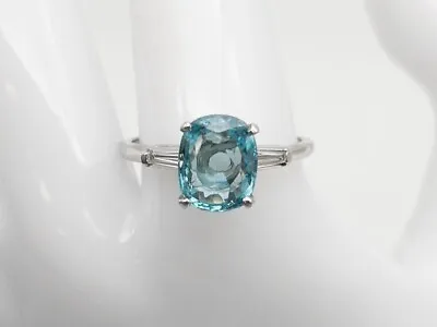 Antique 1920s $5000 4.30ct Old Mine Cut Blue Zircon Diamond Platinum Ring • $785