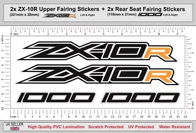 ZX-10R Upper Fairing Decals ZX10R Rear Seat Side Laminated Sticker Set Light Ora • £8.36