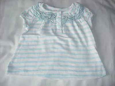 Maggie And Zoe Baby Girls Blue Stripe Short Sleeve Top 0-3 Months Vgc • £1.99