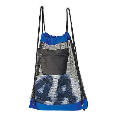 Blue Mesh Gym College Draw String Sports Travel Outdoor Fitness Zipper Backpack  • $12.99