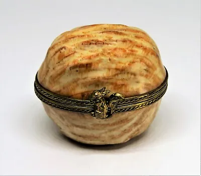 Limoges France Box - Vintage Walnut Shell - Nut - Squirrel Clasp - Branch Inside • $99.99