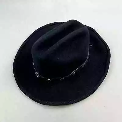 Vintage Cowboy Western Hat Cap 6-7/8 Black Cody James Wool Felt Leather Band Y2k • $27.99