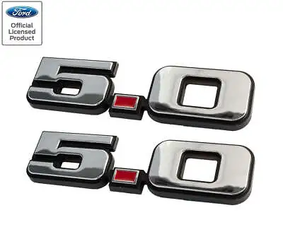 1979-1993 Ford Mustang GT LX Chrome & Red 5.0 Fender Emblems 4.75  Pair • $19.95