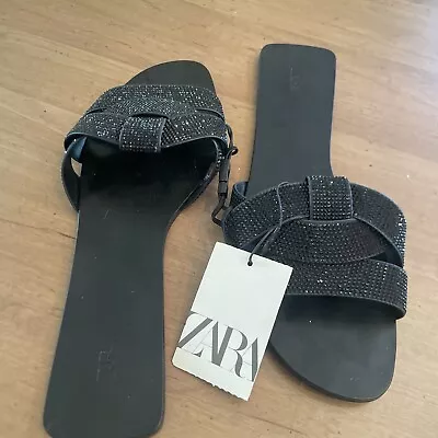 Zara Black Crystal Slides Size 9 Nwt  • $35