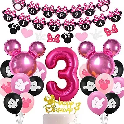 Globos De Numeros 3 Años Minnie Mouse Decoracion Para Cumpleaños Niña Set Rosa • $23.71