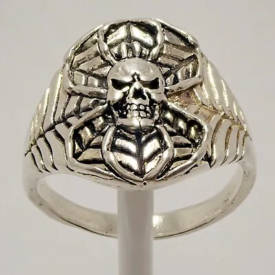 SIZE 11 Vintage 1987 G&S Skull Spider Silver Plated Biker Ring Band • $39.99