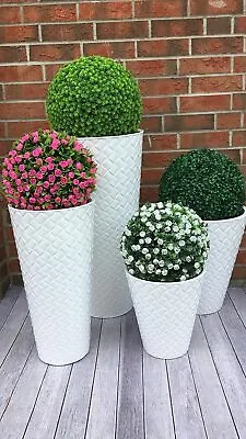 Round Tall Plant Pot Elegant Large Flower Indoor Outdoor Garden Planters White • £24.95