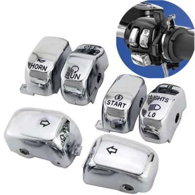 $14.43 • Buy 6x Chrome Hand Control Switch Housing Button Cap Kit For Harley Softail 96-13 US