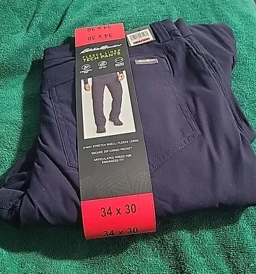 Eddie Bauer Mens Navy Blue Tech Pants Fleece Lined Stormrepel  34 X 30 NWT  • $25