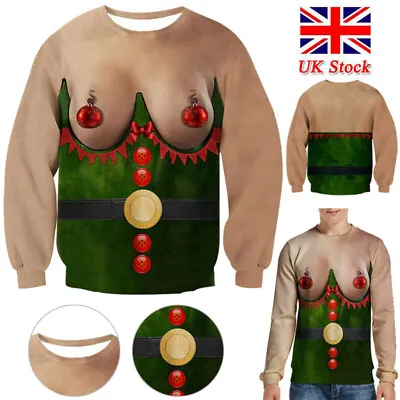 Ugly Christmas Jumper Sweater Mens Women Funny 3D Print Sweatshirt Xmas Pullover • £18.04