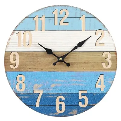 Beach Theme Clock Blue Colour Large Round 34cm Wall Clock Home Wall Decor • £13.99