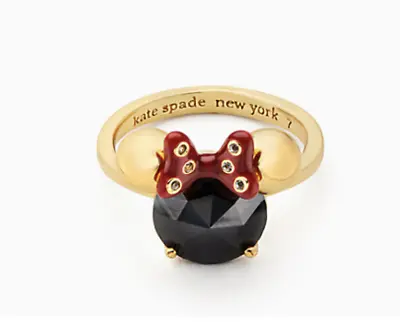Kate Spade X Disney Minnie Mouse Ring Size 7 Black Stone Gold Red +Tag Dust Bag • $48.50
