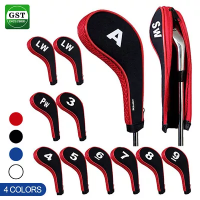 $17.92 • Buy 10pcs Neoprene Golf Club Iron Head Cover Headcovers Zipper Long Neck 3-9 A SW PW