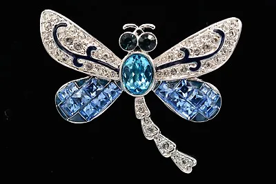 £70.81 • Buy Swarovski Vintage Dragonfly Pin Brooch Blue Crystal Rhinestone Swan Signed BinAP