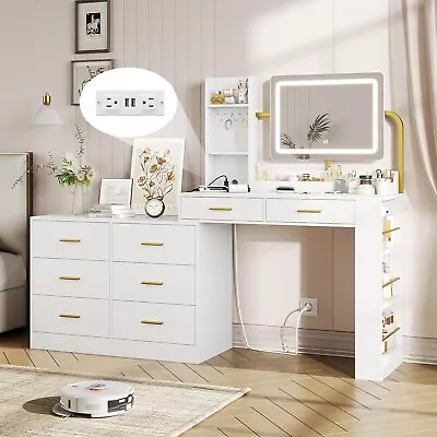 Large Modern Dressing Table LED Makeup Vanity Desk With 3 Tiers Shelves White • $289.89