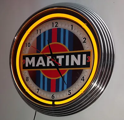 MARTINI RACING SIGN 15  YELLOW Neon Clock Chrome Framed Garage Man Cave Bar • $99.99