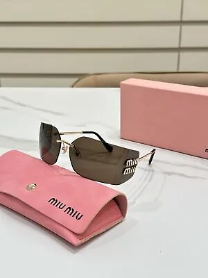 New Miu Miu Sunglasses MU 54YS 5AK5S0 Gold Brown Wrap Women Sunglasses • $209.99