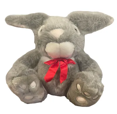 Vintage Mervyns People Pals Bunny Rabbit Grey Plush Stuffed Animal Easter Bow • $14.59