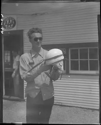 Driver Troy Ruttman Shows Off The Streamers On His Helmet Desig 1949 Indy Photo • $9