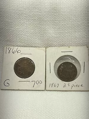 1866 & 1867 Two 2 Cent Piece -L4182 • $44.95