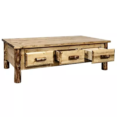 Rustic Lowboy Coffee Table With 6 Drawers Amish Made LOG Tables Lodge Cabin • $1607.97