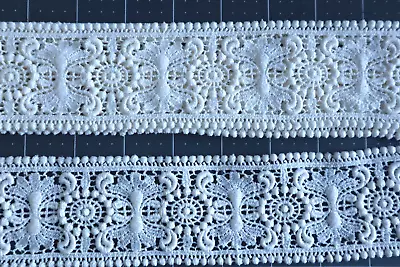 Vintage 3 Yds Cotton? Venise/Venice? Lace Edge Trim Ivory  2 1/4  Wide • $8.50