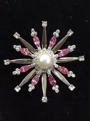 MAZER STERLING Pink Rhinestone Starburst Brooch Or Pin • $174.50