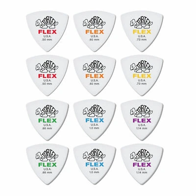 $8.70 • Buy 12 X Jim Dunlop Tortex Flex Triangle Picks Mixed Sampler Pack Two Of Each Gauge