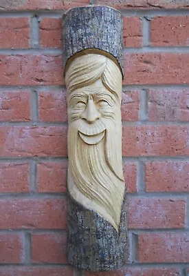 £37.99 • Buy Amazing Carved Wooden Green Man Half Tree Log Statue 50 Cm Indoor / Outdoor