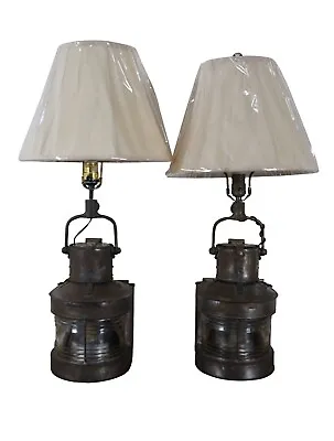 2 English WWII Masthead Patt 25A Nautical Martime Marine Lantern Table Lamps • $800