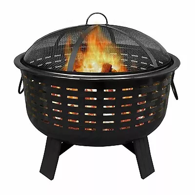 Extra Large Round Fire Pit Rattan Effect Garden Log Burner Outdoor Heater Metal • £79.99