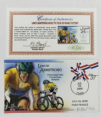 £14.54 • Buy Bevil HP Lance Armstrong 7th Tour De France Event Cover W/COA Blue Signed FDC