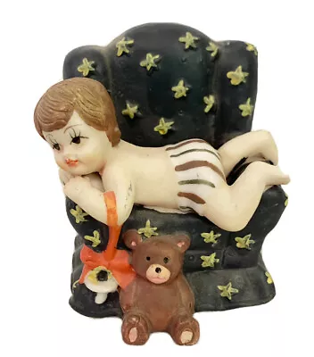 Vintage Boy Dog Chair Statue Ceramic Haindpainted Home Decor Small Vtg U45 • $9.99