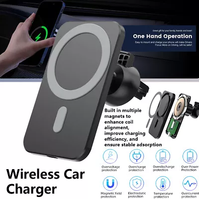 Black 15W Car Mount Wireless Car Charger Magnetic Mag Safe For IPhone 12 To 15 • $9.39