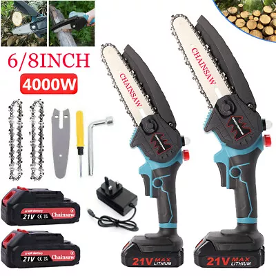 6-8'' 4000W Cordless Chainsaw Mini Electric One-Hand Saw Wood Cutter 2 Batteries • £23.99