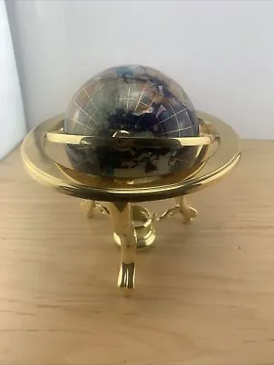 -  10'' Blue Ocean Zinc Alloy Table Stand Gem MOP Gemstone World Map Globe. • $94.99